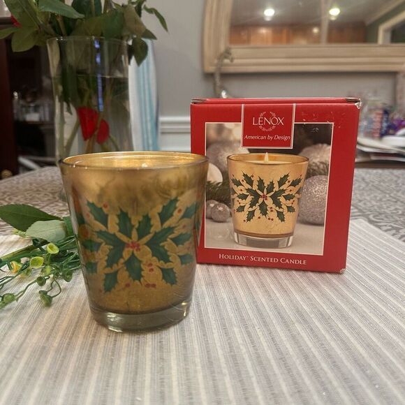 LENOX Holiday Crystal Candle Holder Set NEW Scented 9oz Gold Leafed - Picture 2 of 8